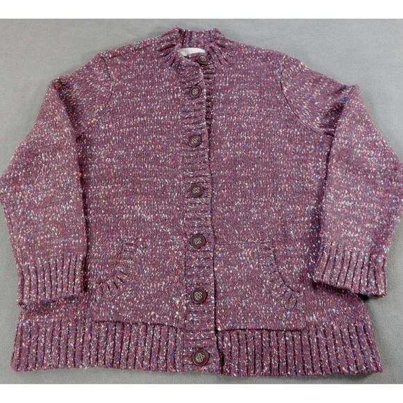 CJ Banks Sweaters - CJ Banks Womens Sweater Purple 1X Cardigan Button Colorful Artsy Polka Dot